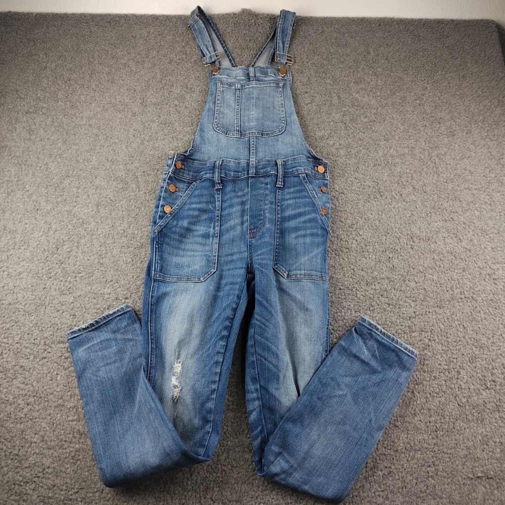 Madewell Denim Bib Overalls Sz XS Skinny Blue Distressed Farmgirl Workwear